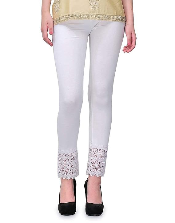 atimuna Women's Stretch Fit Viscose Lace Leggings | Designer Bottom Stylish Wear (M, White)-picture-55