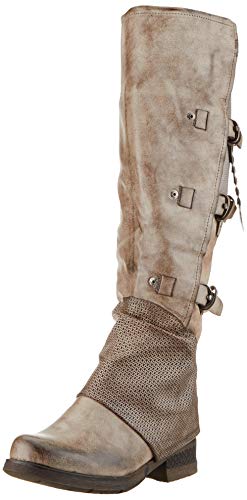 Angkorly - Zapatillas Moda Botas Altas Botas Biker Motociclistas Cavalier Classic Mujer Tanga Tachonado cocodrilo Tacón Ancho 3.5 CM Forrada de Piel - Caqui F75 T 36