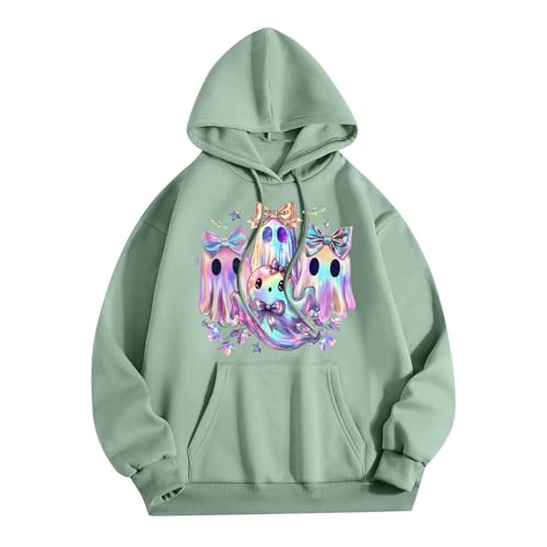 Halloween Hoodies for Women 2025 Fall Fashion Long Sleeve Cute Ghost Graphic Lightweight Hoodie with Pockets