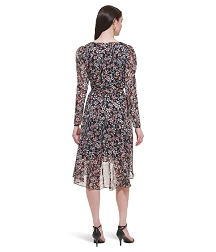 Image of Tommy Hilfiger Adaptive Women's Midi Long Sleeve Faux Wrap Chiffon Dress
