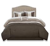 Comfort Spaces – Windsor Comforter Set- 5 Piece – Khaki, Brown, Ivory – Pintuck Pattern – King Size, Includes 1 Comforter, 2 Shams, 1 Decorative Pillow, 1 Bed Skirt