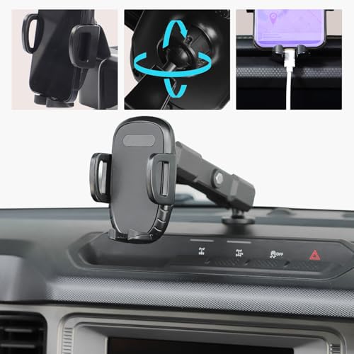 Image of Linskip Dashboard Universal Phone Mount & Smart Phone Holder for 2021-2026 Ford Bronco Raptor & Bronco Accessories 2 /4 Door, Rotates Vertical and Horizontal, One-Hand Operation, Interior Accessories