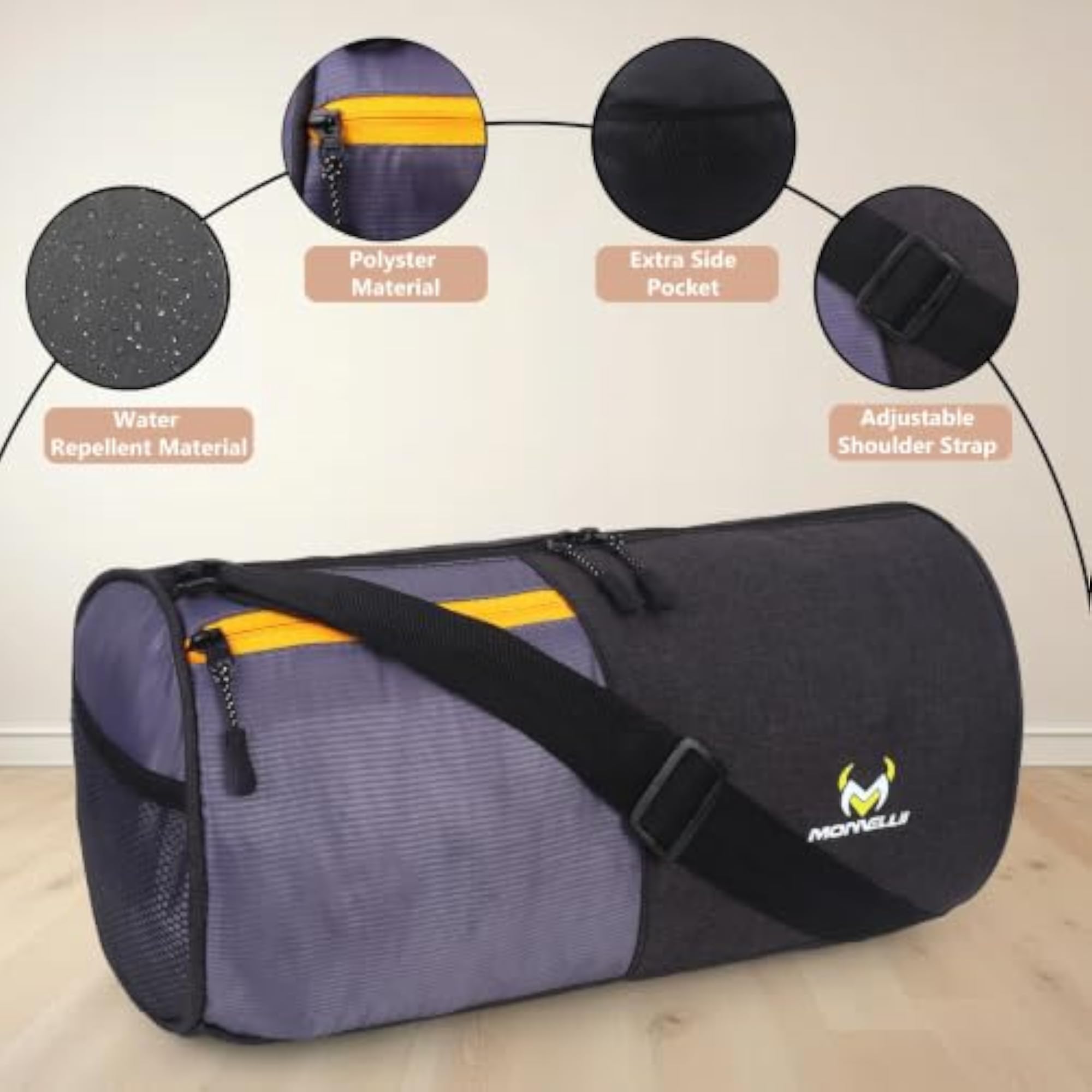 Unisex Black & Grey Duffle Gym Bag, 46L