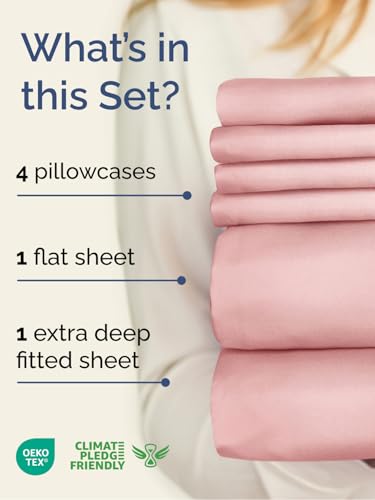 Image of Extra Deep Cal King Sheet Set - 6 Piece Breathable & Cooling - Baby Pink | Hotel Luxury Bed Sheets Set, Easy & Secure Fit, Ultra-Soft, Wrinkle & Fade Free, Comfy Sheets Set with Extra Deep Pockets