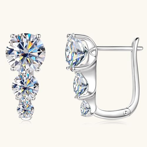 3-Stone Moissanite Hoop Earrings for Women, 5.6cttw D Color VVS1 Clarity 925 Sterling Silver U-Shaped Earrings for Wife Mom Birthday Holiday Jewelry Gifts4