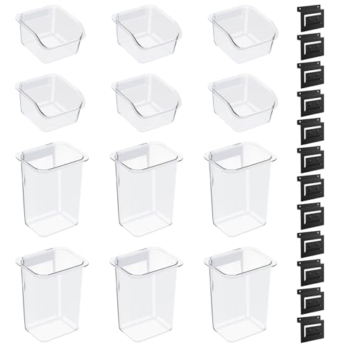 Daanxw 12 Packs Slatwall Accessories,Includes 6 Packs of Slatwall Boxes and 6 Packs of Slatwall Cups,Slatwall Containers Storage Organizer for Craft Garage Tool Storage Room Panel (Transparent)