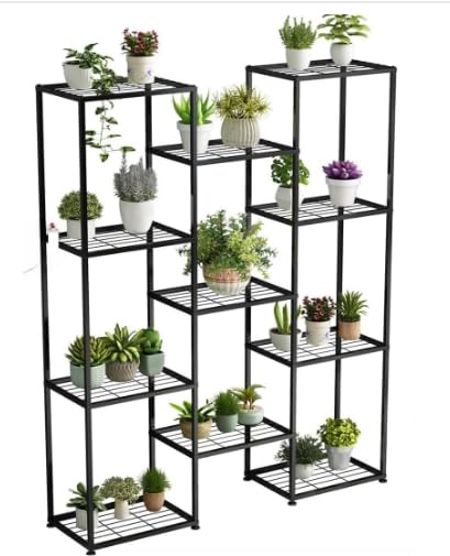 BonKaso 11-Tier Heavy-Duty Plant Stand, Multi-Level Metal Shelf, Waterproof & Rust-Proof, Holds 50kg per Tier, Easy Assembly, Stable & Sturdy Design, Ideal for Garden, Living Room & Balcony (Black)