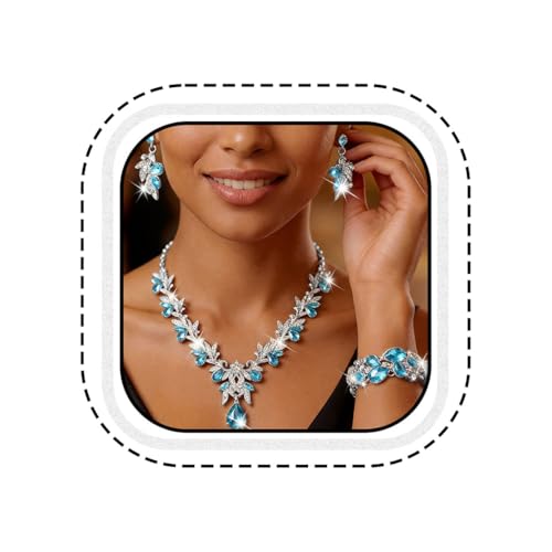 Unicra Light Blue Jewelry Sets Rhinestone Wedding Necklace Earrings Bracelet
