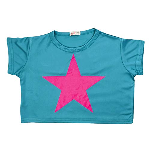Girls Short Sleeves Crop Top Star Soft Feel Breathable Comfy Lightweight Summer Activewear Top Age 3-14 Years3