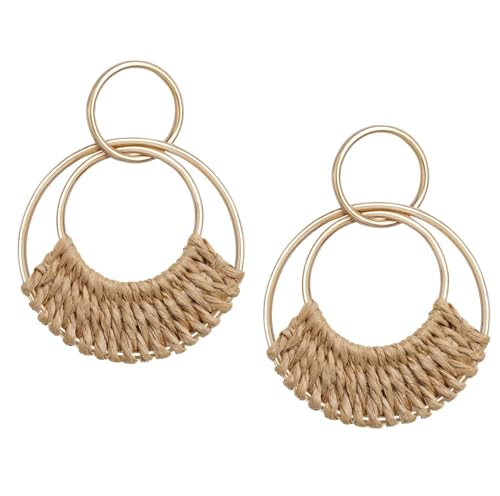 Pendientes Bohemios, Pendientes Boho, Pendientes de Ratán, Pendientes Vintage Colgantes, Pendientes de Playa para Mujer, Pendientes Mujer para Fiestas, Banquetes, Viajes, Bodas (Marrón)