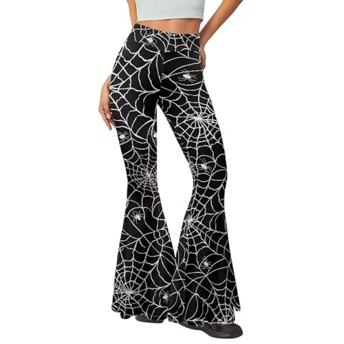 ELEDIZI Calça de moletom feminina flare flare feminina levanta o bumbum, Teia de aranha gótica-2, XG