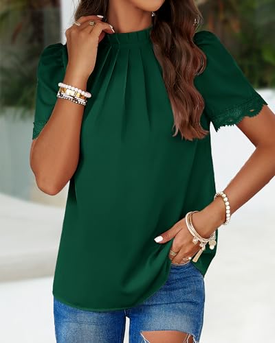 BTFBM Women's Dressy Casual Blouses Business Work Tops Lace Trim Short Sleeve Office Shirts 2025 Summer Spring Outfits3