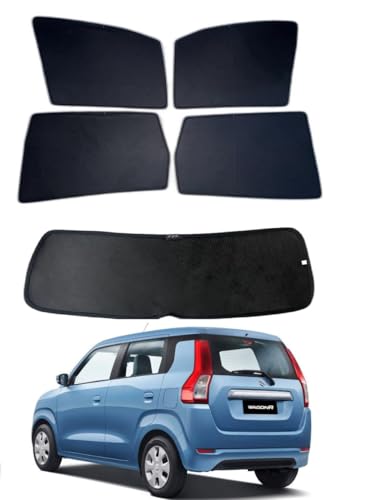 Image of Premium Car Sunshade Fix Type Non-Magnetic Curtain with Rear Dicky Curtain Set of 5pc for Wagonr 2019 Onwards