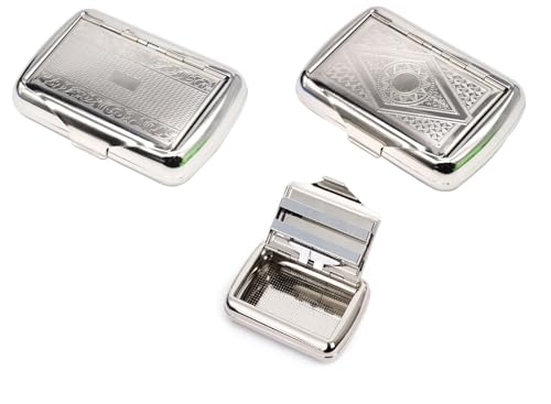 Tobacco Tin with Paper Holder Metal Chrome Finish 9.5 x 6.6 x 2.2 cm