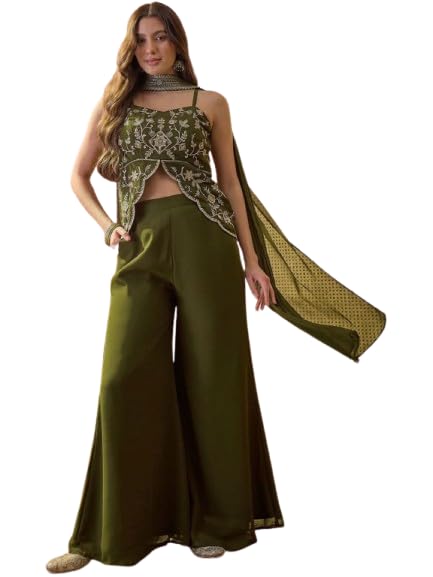 Women's Designer Embroidered Kurta Set with Palazzo Pants & Dupatta | Traditional Ethnic Outfit-picture-41