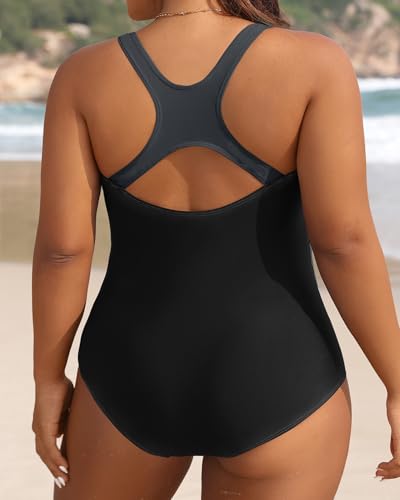 Image of Aqua Eve Plus Size Swimsuits Athletic One Piece Bathing Suit for Women Tummy Control Slimming Swimwear