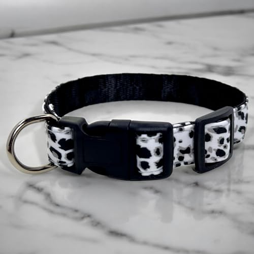 MIJOMA Hundeleine und Hundehalsband Set - 1,20m Leine, verstellbares Halsband, Verschiedene Designs, robust und stilvoll (weiß Leopardenmuster)