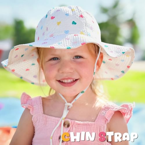 Image of HONGTEYA Baby Sun Hat Toddler Girl Beach Hat Sun Protection Adjustable Outdoor Summer Wide Brim Bucket Hat for Infant Kids