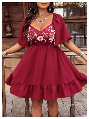 Image of BEAUDRM Women's Plus Size Western Cowgirl Dress Floral Boho Country Flowy Causal Spring Mini Dress Summer Vacation Outfits