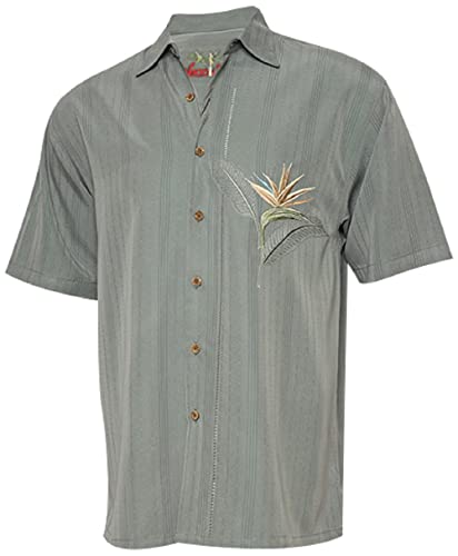 Bamboo Cay Men's All Star Bird of Paradise Casual Embroidered Hawaiian Button Down Shirt