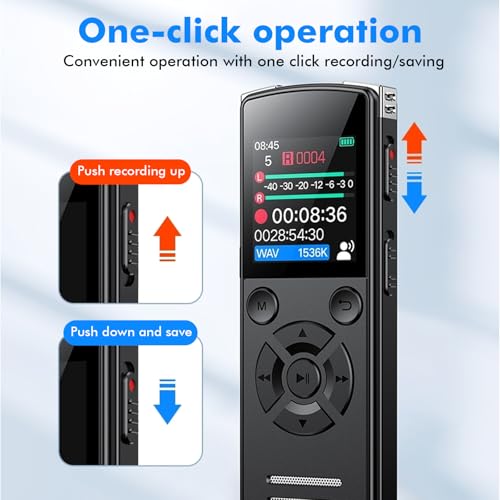 64GB Diktiergerät Digital, Diktiergerät Aufnahmegerä mit Playback, Tragbares USB-C Aufnahmegerät, Digital Voice Recorder, Diktiergerät Mini für Arbeit, Studie, Meetings, Interviews