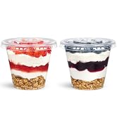 Jycnolm [50 Sets, 9 oz Clear Plastic Fruit Cups with Lid No Hole, Disposable Plastic Cups with Li...