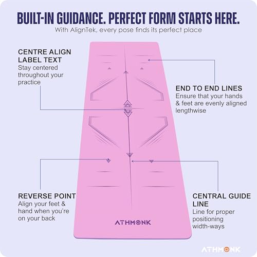 Image of Dual Colour TPE Pro Yoga Mat for Woman and Man with Alignment Guide Lines | Home Gym Equipment Exercise Mats for Workout | 6mm Thick Anti Slip Mat for Kids | Big Size with Cover Bag, Pink