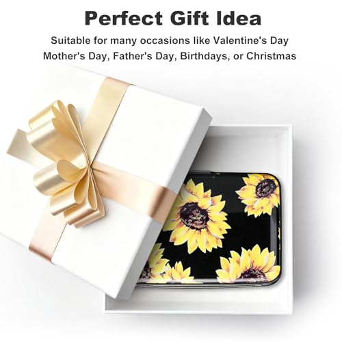 Image of Elfish Mini RFID Aluminum Wallet Credit Cards Holder Business Card Case Metal ID Case for Men Women (Yellow sunflower)