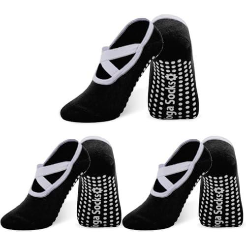 3 Pairs Yoga Socks Pilate Socks for Women-Non Slip Grip, Ideal for Pure Barre, Ballet, Dance