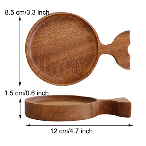 Eorta 2 Pack Sauce Dishes Wooden Appetizer Plates With Handle Fish Shaped Small Serving Tray For Coaster, Dessert, Jam, Sushi, 4.7X3.3 Inch #TOP1