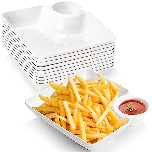 Lawei 10 piatti da portata in plastica per patatine fritte e salse, piatti da portata per gnocchi con piattino, piatti da portata bianchi divisi per antipasti, sushi, taco, salse, salumi, dessert,