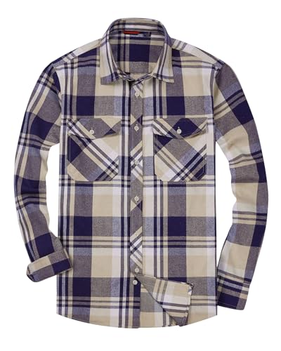 Image of Alimens & Gentle Men's Button Down Regular Fit Long Sleeve Plaid Flannel Casual Shirts