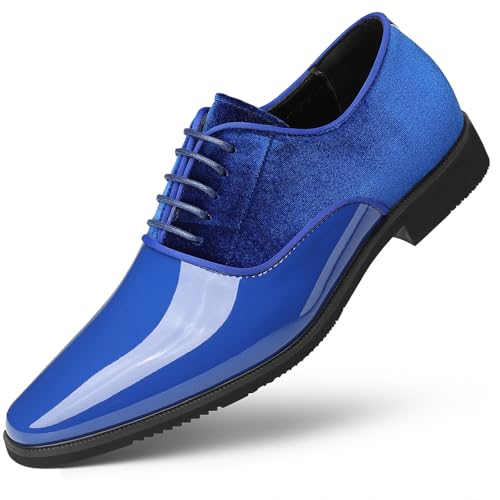 Men's PU Patent Suede Low Top Oxford Shoes Pointed Toe Lace-up Fashion Low Heel Dress Shoes for Business Work Wedding Prom