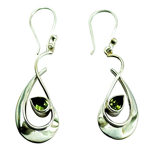 Péridot naturel boucles d'oreilles anti-allergie en argent massif crochet long