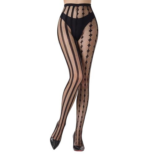 MANZI Halloween Patterned Fishnet Tights for Women Gothic Striped Clown Tights