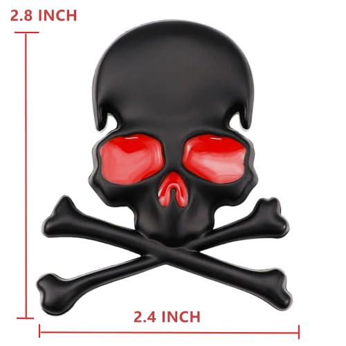 Image of 3D Skeleton Skull Emblem Car Side Rear Front Hood Trunk Door Fender Bumper Tail Box Car Motorcycle Personality Decoration Metal Badge Decal Sticker (1 PCS, Black Red), CR-Sk