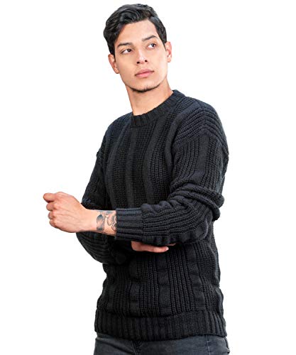 Thick Handmade Sweater for Men in Black Alpaca Wool - Winter Crewneck Pullover - Chunky Knit Jumper3