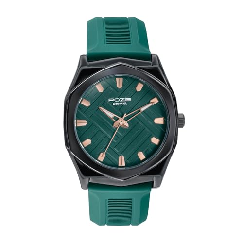 Image of Sonata Poze 8 Quartz Analog with Green Dial Green Silicon Strap Watch for Men - SP70107NP02W