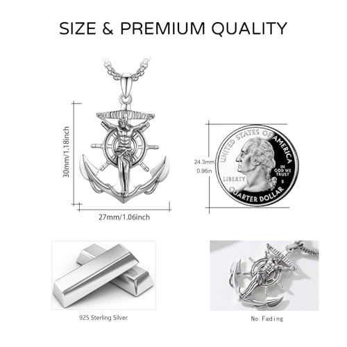 Men's Religious Necklace 925 Sterling Silver Crucifix | Saint Medal Pendant Protection Amulet Jewelry Gifts with 2.5mm 22"+2" Round Box Chain2