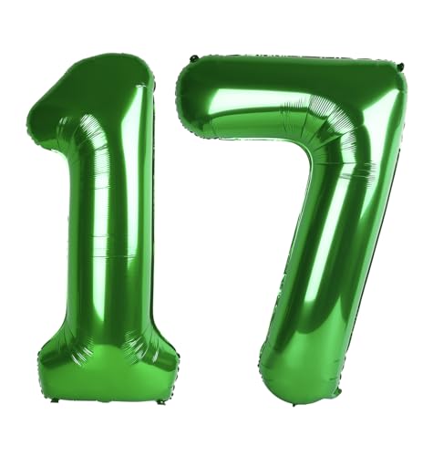 Image of Number Balloons 17 Balloon Dark Green for 17 Birthday Decoration, 40 inch | Saturated Color, Large 40 in, With Inflation Straw & Hanging Hole, For Back-To-School Season, Forest Picnic Party, Christmas
