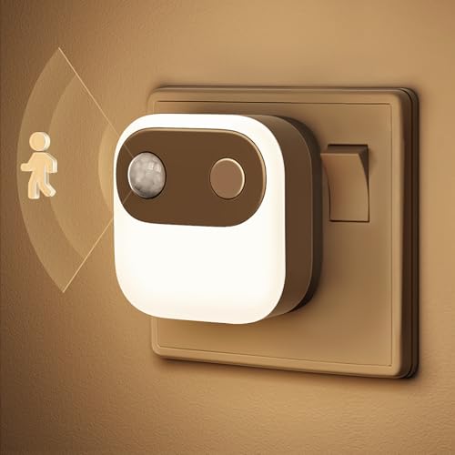 LOHAS-LED Motion Sensor Night Light, Night Light Plug in Wall, Warm White 3000K, 30/60/100lm Brightness Adjustable, Motion Sensor & Dusk to Dawn Plug in Night Light for Hallway, Stairs, Bedroom