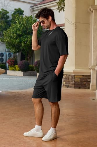 Lexiart Mens Casual 2 Piece Outfits-Short Sleeve Athletic Set Oversize T-Shirts Drawstring Tracksuit Set 6