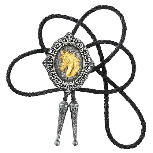 Image of Jeilwiy Bolo Tie for Men Western Cowboy Tie Necklace Gold Bolo Tie Leather Necktie Halloween Tie Accessories for Women