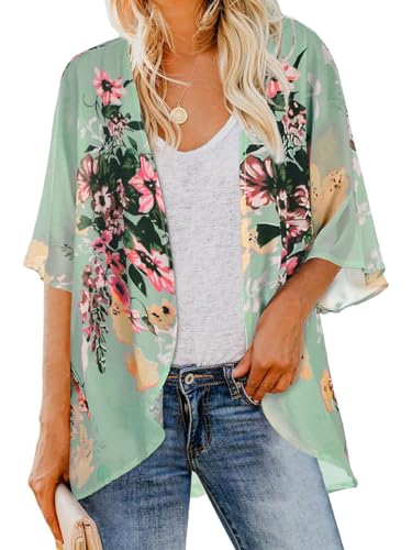 Women Kimono Cardigans Casual Summer Tops Cover up Open Front Floral Print Resort Wear