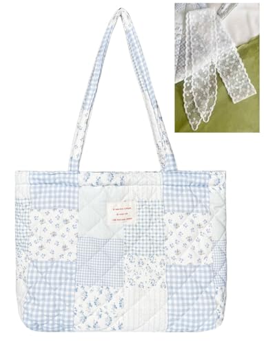 Bolso tote acolchado y floral para mujer, de algodón, tamaño mediano miniatura 1