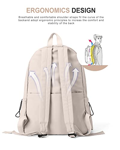 Vecave School Backpack Beige Waterproof Bookbag Casual Lightweight Travel Rucksack Daypack Backpacks For Men Women College High School Bags Backpack For Boys Girls Teens #TOP4