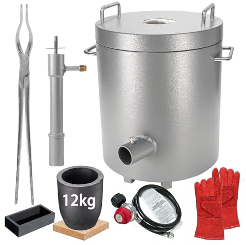 Propane Melting Furnace Kit, 12KG Melting Furnace with Crucible, Large Capacity Foundry Kiln Smelting Gold Silver Copper Aluminum Metal Recycle for Jewelry Making and Metal Casting