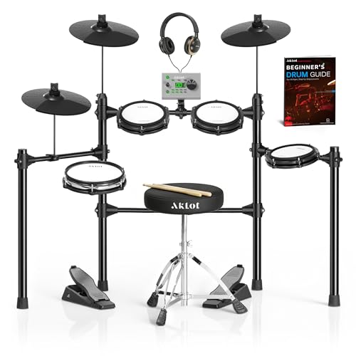 AKLOT Multi-Zone Electric Drum Set: 4 Dual-Trigger Quiet Mesh Drums, 360 Sounds, 10 User Kits, Cymbals with Choke, Electronic Drum Set with Throne, Headphones, Lesson Book for Beginner (B-CORE530Pro)