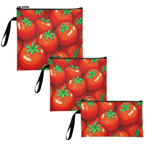 Yoogain Cute Cartoon Vegetable Tomato 3 Pcs Reusable Zipper Snack Bag Multi-Use Travel Bag for Work Picnic or Travel
