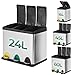 Jago® Abfallbehälter – 16/24/45/60L - 2 oder 3 fächer, Edelstahl, mit Inneneimer, mit Handgriff - Abfalleimer, Mülltrenner, Mültrennsystem, Mülleimer, Abfallsammler, Treteimer (24 Liter (3 x 8L))